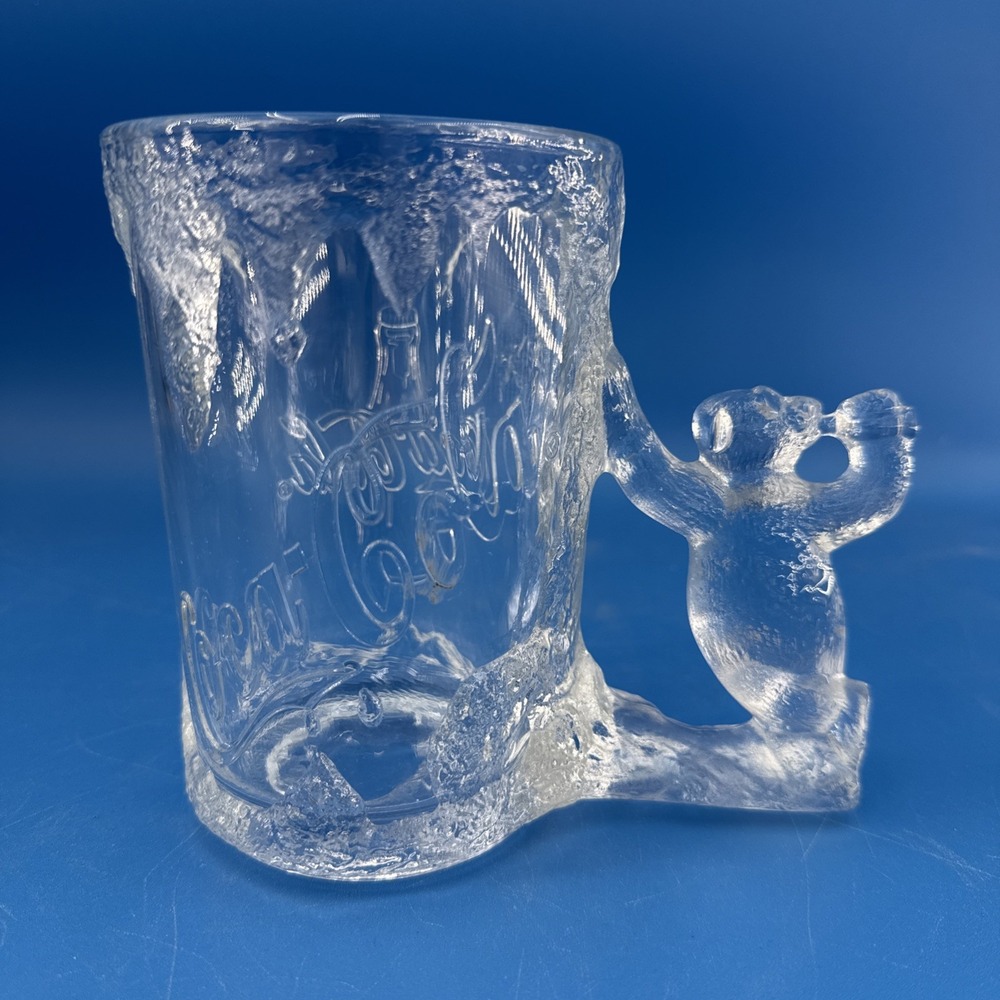 1997 Vintage Coca Cola Polar Bear Mug w/ Frosted Clear Glass Handle Coke